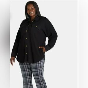 Terra & Sky Women's Plus Size Button Down Waffle Knit Shacket, size 1X (16-18)
